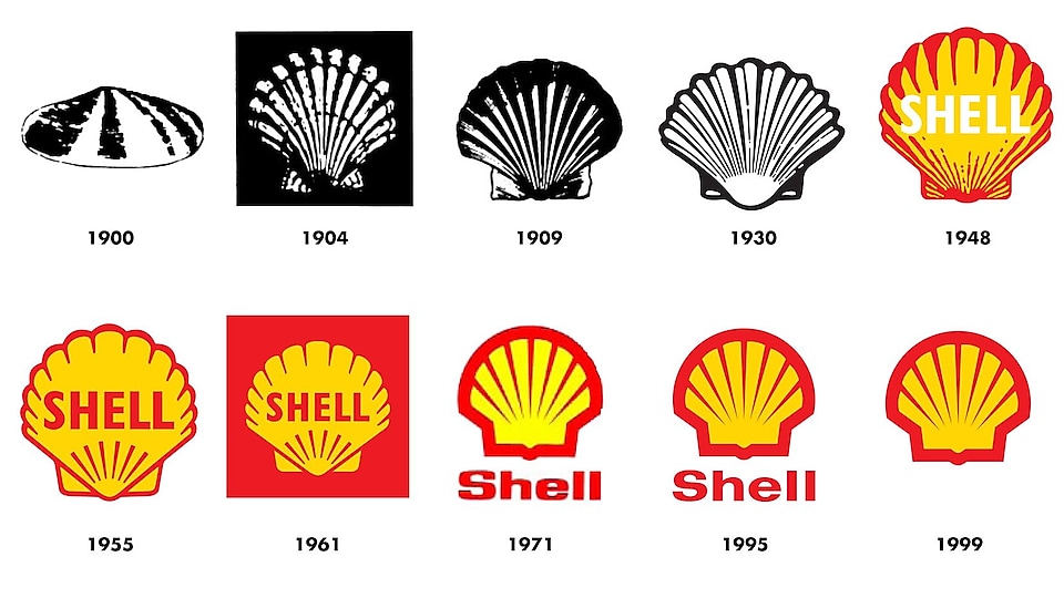 Obrázky ukazují, jak se symbol společnosti Shell měnil od roku 1900 do současnosti.