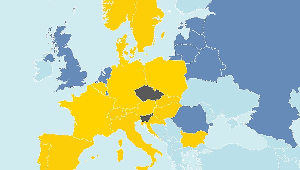 Modro žlutá mapa evropy