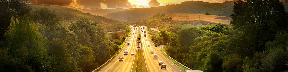 Vehicles driving on two highway road