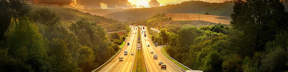 Vehicles driving on two highway road