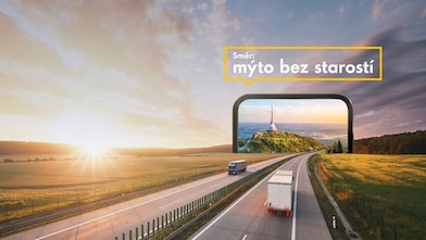 Kamion na dálnici směrující k mýtu bez starostí