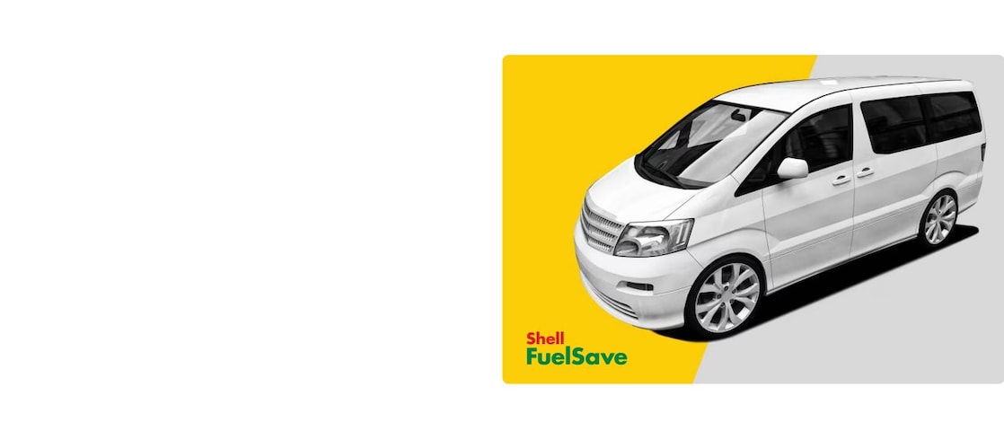 Auto na bílo-žlutém pozadí. Vlevo dole je logo Shell FuelSave.