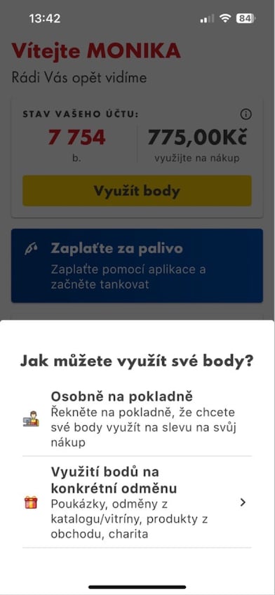Klikněte na "Využití bodů na konkrétní odměnu"