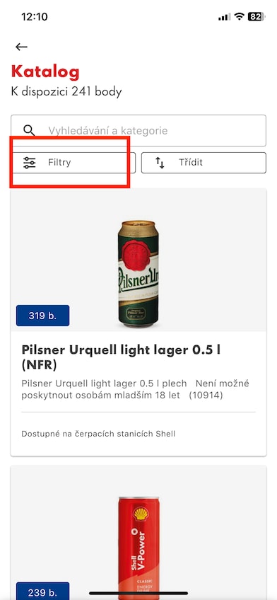 2. Klikněte na tlačítko „Filtry“