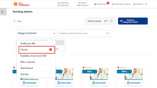 1. Ve filtru zaškrtněte „Charita”.
