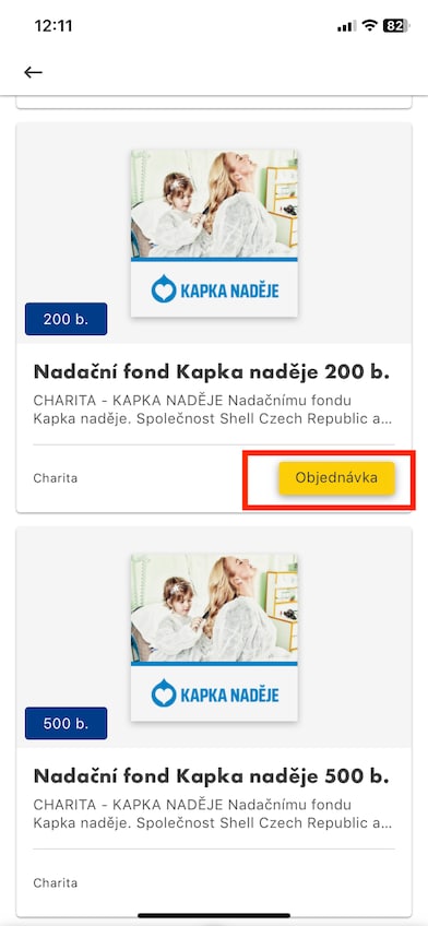4. Vyberte, kolik bodů chcete darovat(1-10 000 bodů) a klikněte na „Objednávka“.