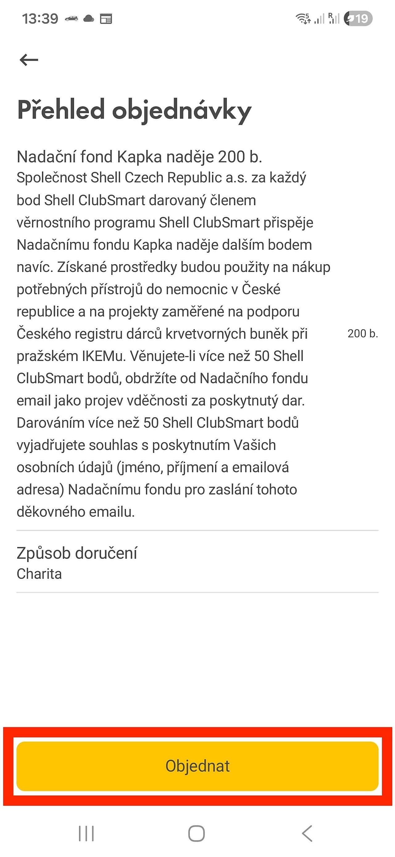 6. Objednávku znovu potvrďte kliknutím na „Objednat“.