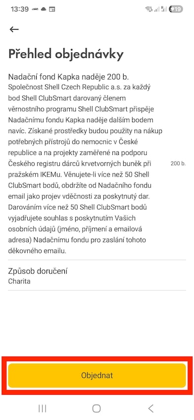 6. Objednávku znovu potvrďte kliknutím na „Objednat“.